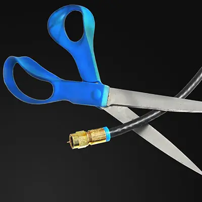 Image of cable wire cut by scissors