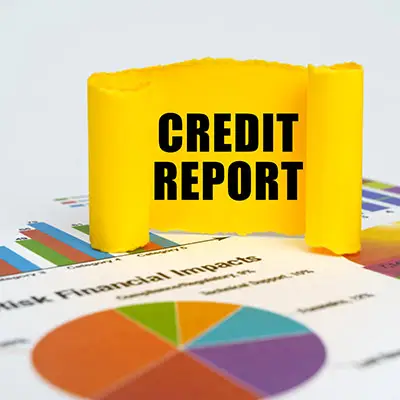 Image of pie chart and a sign reading CREDIT REPORT