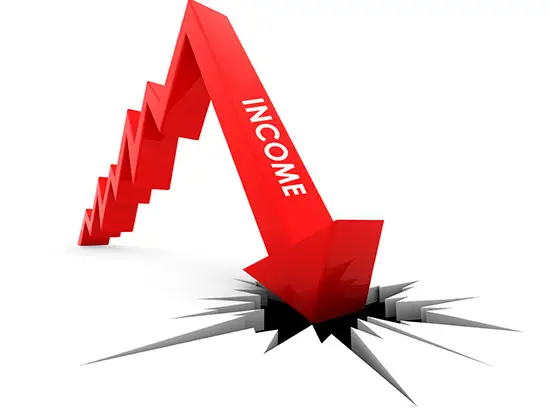 Image of arrow with INCOME on it crashing into the ground