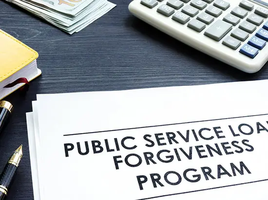 Image of documents labeled PUBLIC SERVICE LOAN FORGIVENESS