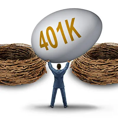 Image of man holding an egg with 401K written on it